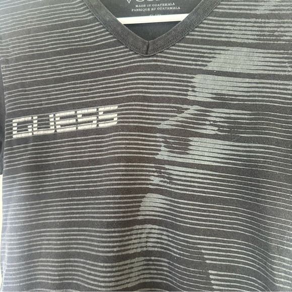 Guess Black Short Sleeve Tee with Subtle Stripes - Picture 2 of 4